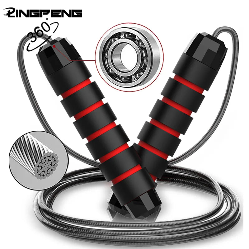 Ball bearing adjustable, tangle-free wire rope training with foam handles for fitness home training and slim body