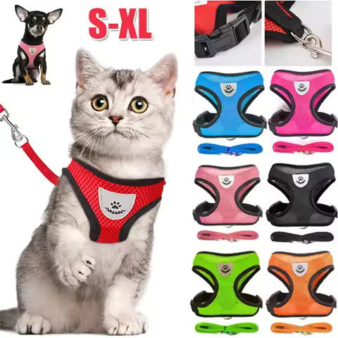 Cat Harness with Leash Adjustable Vest Polyester Mesh Breathable Harness Reflective Small Dog Cat Accessories