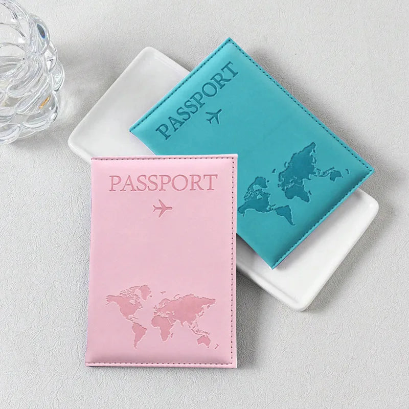 PU Leather World Map Passport Holder for Men and Women - Protective Card Holder for ID Cards and Documents