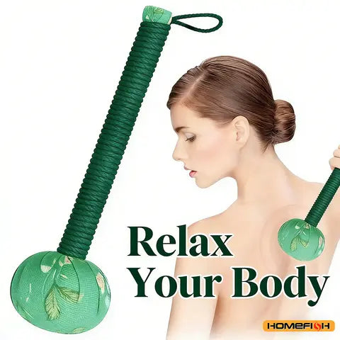 Long Handled Mugwort Massage Hammer for Lymphatic Drainage, Manual Full Body and Back Massager, Nylon Material
