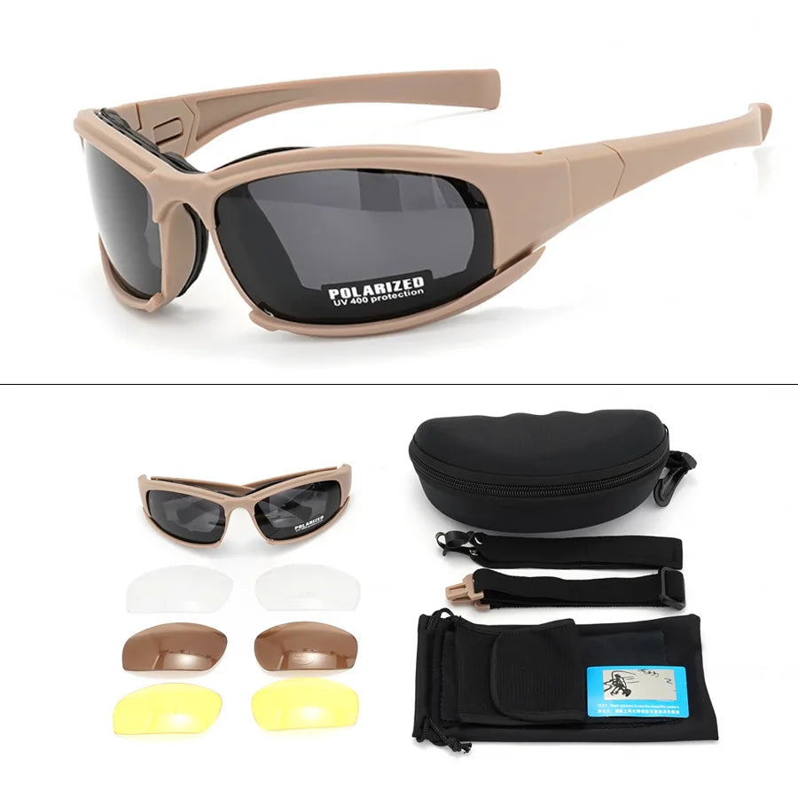 New 4 Lens Tactical Goggles - Polarized Windproof and Dustproof Goggles for Outdoor Sports (Climbing, Cycling, Fishing)