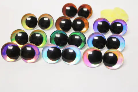 20 Stück 12mm-40mm Neue Masckaszem Augen Holographische Farbe 3D COMICAL Runde Glitzer-Spielzeugaugen mit Rückenring für DIY-Bastelbedarf--HC10