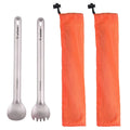 Tiartisan Pure Titanium Cutlery Ultralight Long Handle Spoon Spork Outdoor Camping Portable 2 Piece Tableware Set with Storage Bag