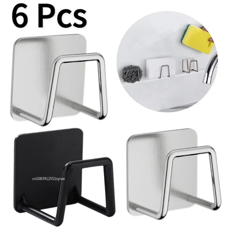 Kitchen Stainless Steel Sink Sponges Holder Self Adhesive Drain Drying Rack Kitchen Wall Hook Accessories Storage Organizer