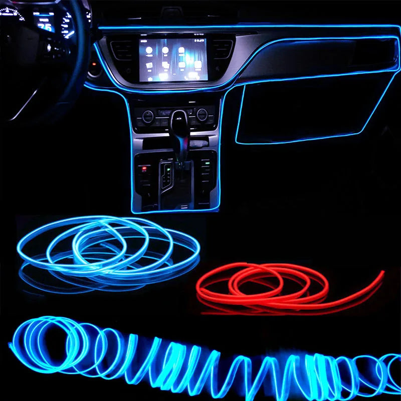1M/3M/5M Car Interior Led Decorative Lamp EL Wiring Neon Strip For Car DIY Flexible Ambient Light USB Party Atmosphere Diode