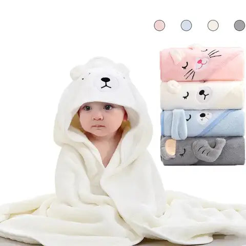 Toddler Bathrobe Infant Bath Towel Boy Girl Blankets Swaddle Hooded Cartoon Coral Fleece Towel Blanket Newborn Kids Bedding