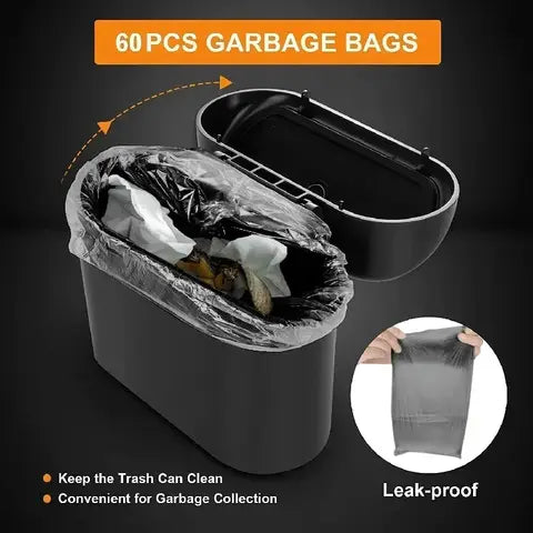 1 piece leak-proof mini car trash can with lid, small car accessories, including 60 (300) trash bags for vehicle interior