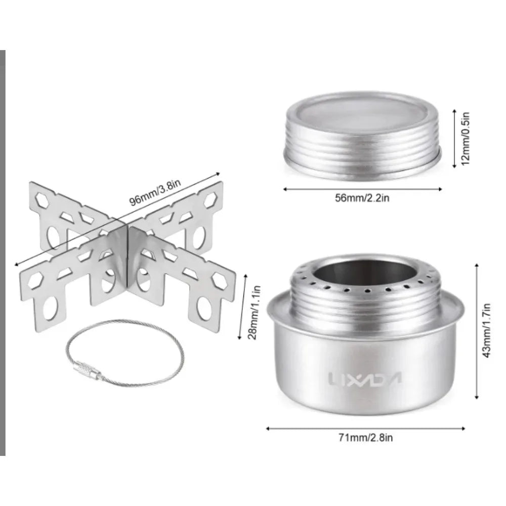 Campingkocher Tragbarer Mini-Alkoholkocher aus Aluminiumlegierung mit Deckel Outdoor Camping Wandern Rucksackreisen Kochherd