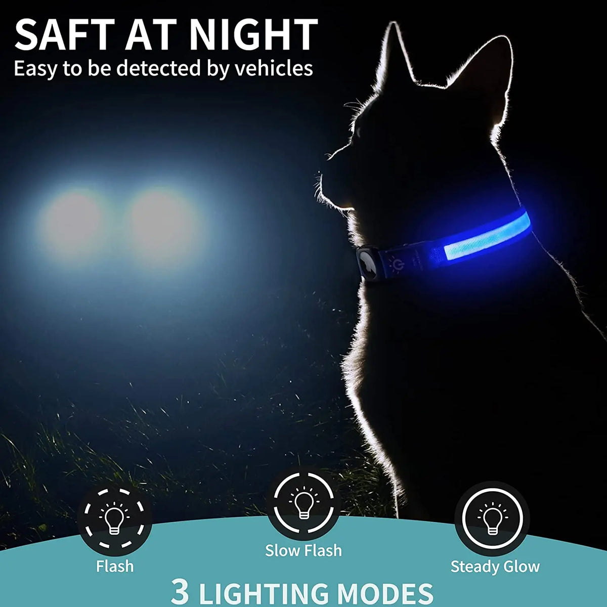 Waterproof LED Dog Collar with AirTag Holder – USB Rechargeable Light-Up Collar