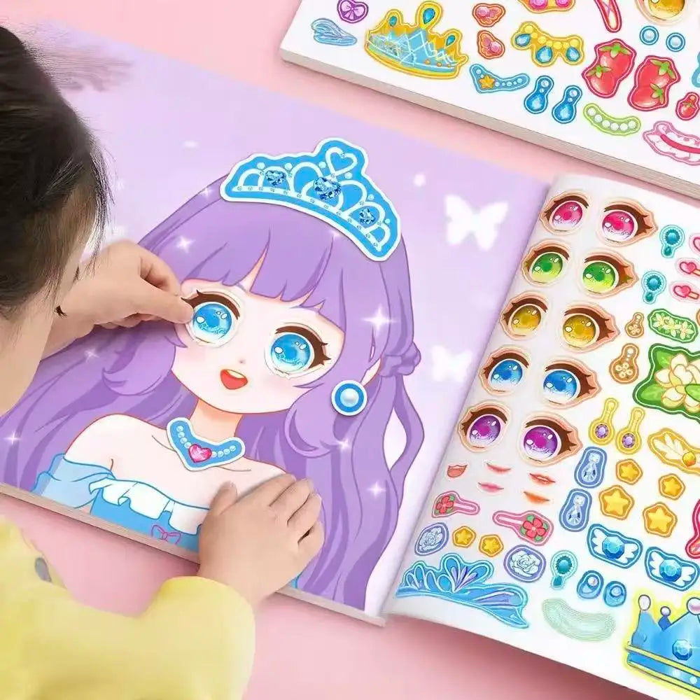 Stickers Book Crafts Creative Kids Stickers 15 Pages Toy Puzzle Reusable Girls Cartoon Princess Make A Face Stickers