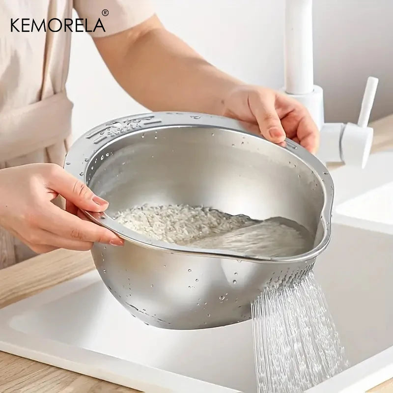 Rice disc, sieve, bowl, 304 stainless steel, rice washing bowl, rice sieve, sieve, fruit and vegetable sieve, kitchen utensils