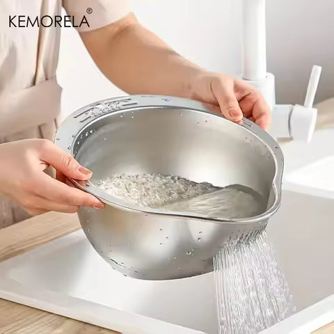 Rice disc, sieve, bowl, 304 stainless steel, rice washing bowl, rice sieve, sieve, fruit and vegetable sieve, kitchen utensils