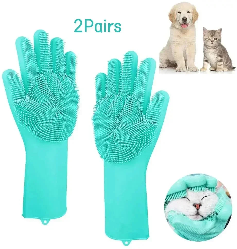 Pet Grooming Cleaning Gloves for Dogs and Cats, Bath and Shampoo Glove, Magic Dish Sponge, Silicone Hair Removal Glove