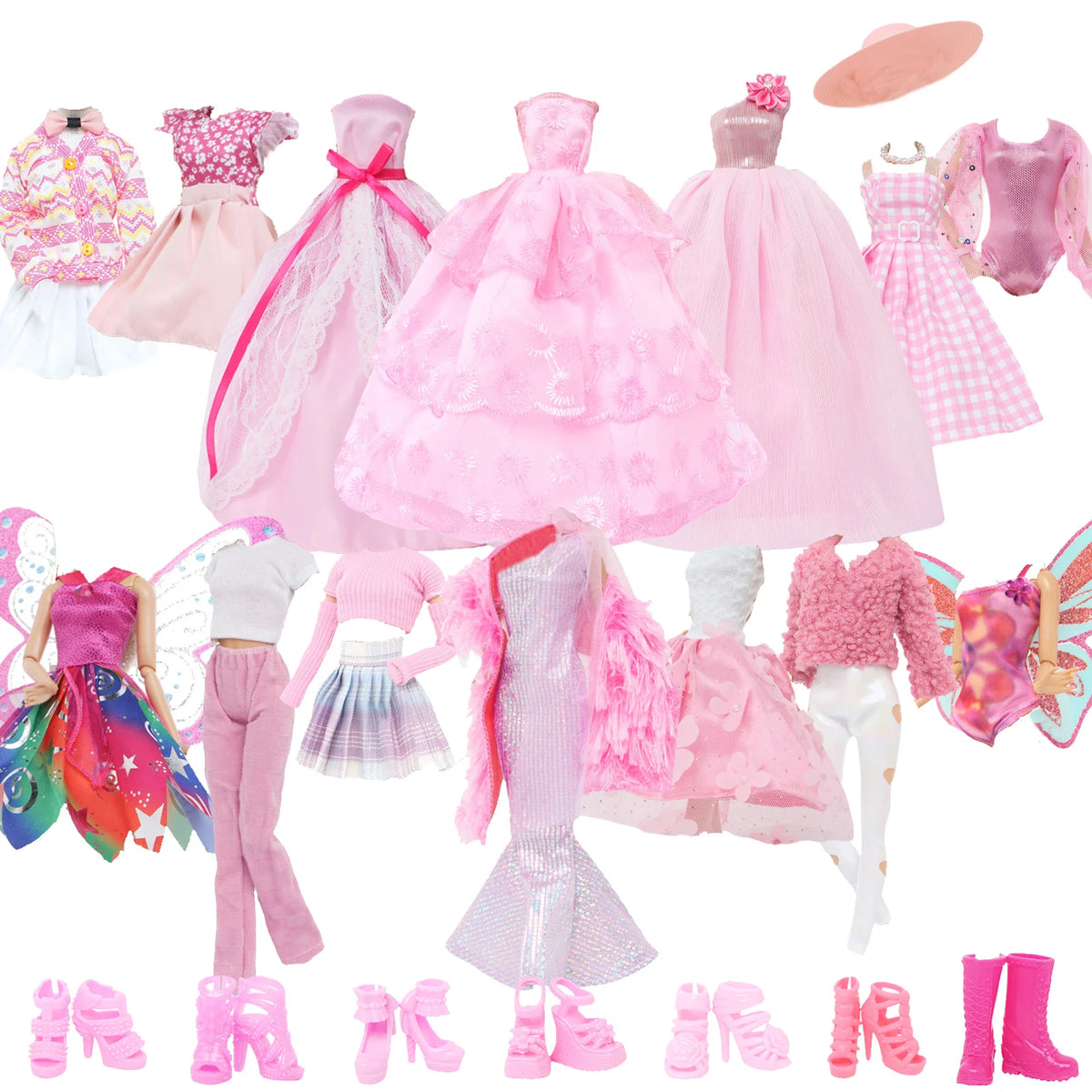Pink Series Kleid 30cm Puppe 1/6 Outfit Badeanzug Oberteile Hosen Flügelrock Kleid Schuhe 11,8 Zoll Puppenkleidung Zubehör 11,5 Zoll Spielzeug