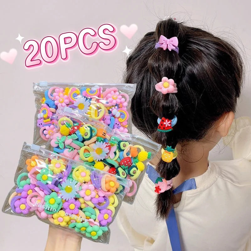 10/20Pcs/Set Cute Cartoon Rubber Elastic Hairbands Girls Not Hurt Hair Small Scrunchie Children Sweet Hair Ties Hair Accessories