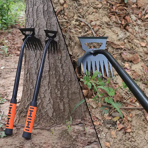 Unkraut-Reinigungsschaufel aus Metall, 2-in-1-Gartenrechen, Edelstahl, 5/6/8/11 Zähne, doppelköpfiges Jätwerkzeug für Garten- und Jätenwerkzeug