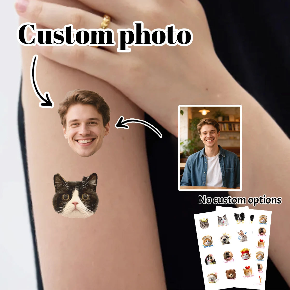 Personalized Temporary Tattoo Stickers with Custom Avatar Photo, Personalized Tattoo Stickers with Pet and Family Pictures, Valentine's Day Gift