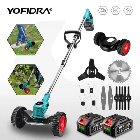 YOFIDRA 6 Zoll 12000RPM Elektrischer Rasenmäher 100-135cm Faltbarer Trimmer Schneid- und Beschneidungswerkzeug für Makita Akku