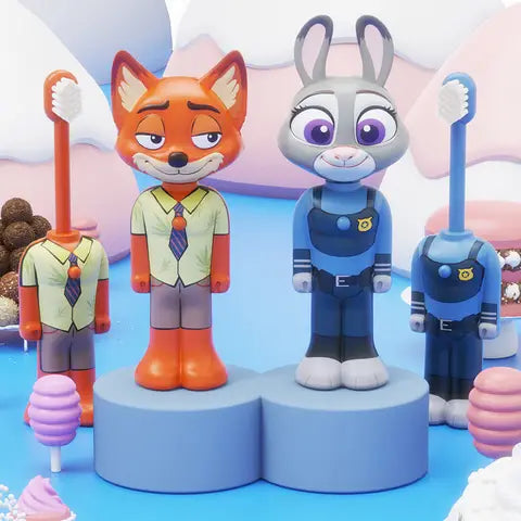 Cartoon Zootopia 2 Kids Toothbrush Transformable Retractable Soft Bristles Nick Judy Portable Design for Toddlers Oral Care Brush