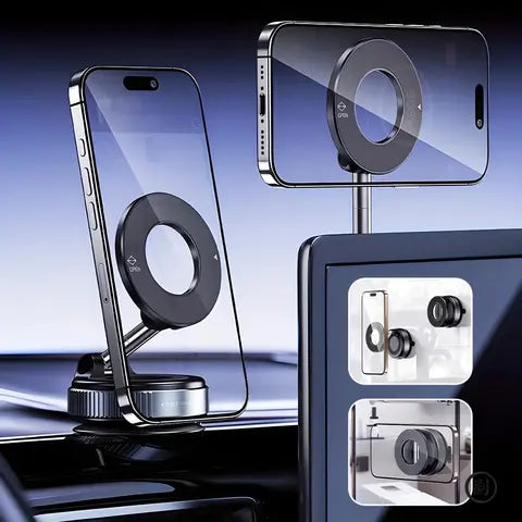 Strong magnetic car phone holder, foldable design 360° adjustable vacuum holder for universal use in car/desk/bathroom