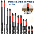 Magnetisches Rutschfestes Bohrerset 3/6/12 Teile, S2-Stahl, Kreuzschlitz- und Schlagbohrer, Geeignet für Elektro- und Handbohrmaschinen