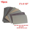 15 piece sandpaper assortment, grit 400-3000, wet and dry use, sanding sheets for polishing and precise surface sanding work
