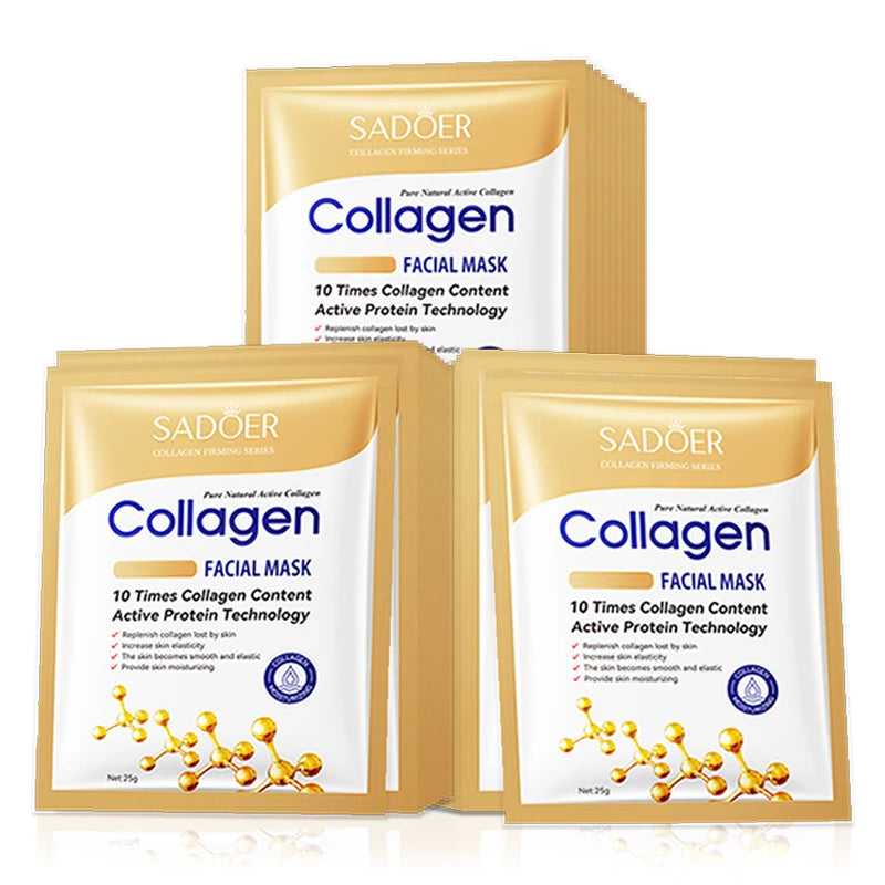 SADOER Collagen Face Mask, 30 Pack Pack Rich Collagen Essence Moisturizing Anti-Aging Anti-Wrinkle Brightening Face Mask Nourishing Smoothing Disposable Mask for Dry Skin Daily Facial Care