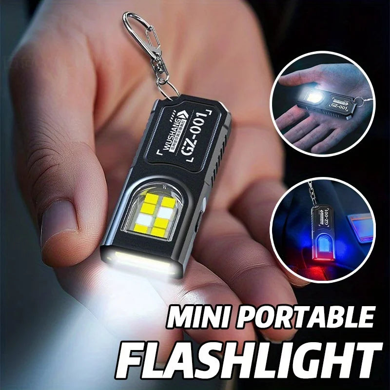 Powerful Mini COB LED Keychain Flashlight USB C Rechargeable Hanging Work Light Waterproof Keychain Camping Hiking Torch