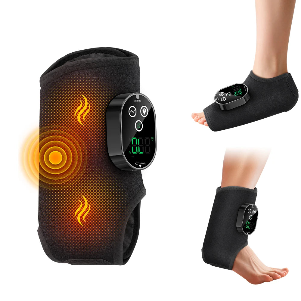 3 in 1 Electric Ankle Calf Foot Massager with Vibration and Heat, 6 Level Hot Compress, Wrist Ankle Brace