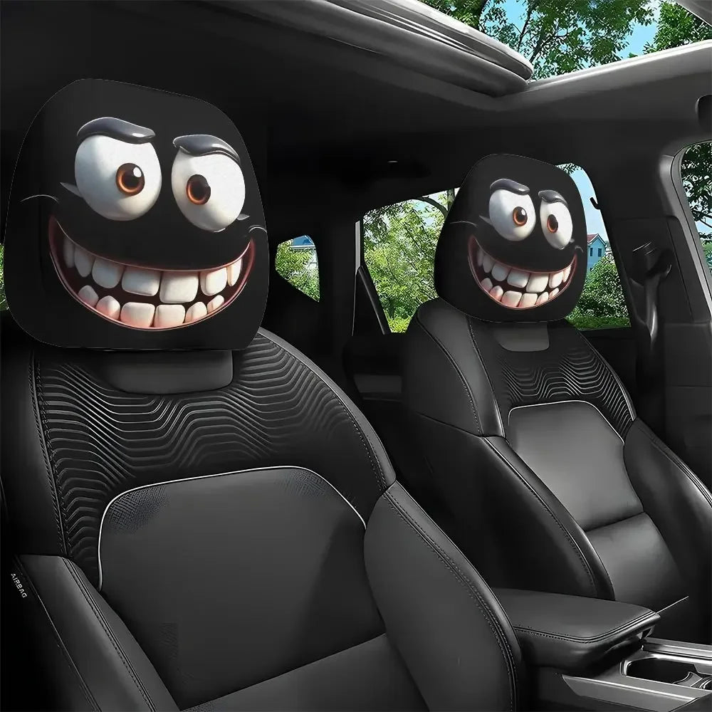 2pcs Smiley Face Printed Car Pillow Case Soft Comfortable Decorative Pillow Case Car Seat Headrest Washable Polyester Fabric