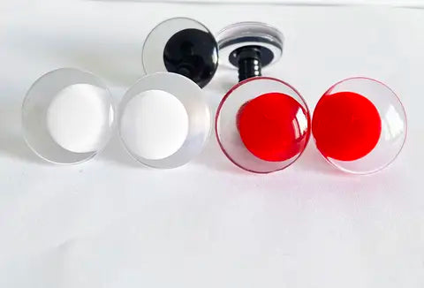 100pcs 12mm-40mm Black White Red Pupils Clear 3D Comic Round Glitter Eyes with Hard Washers - Color and Size Options