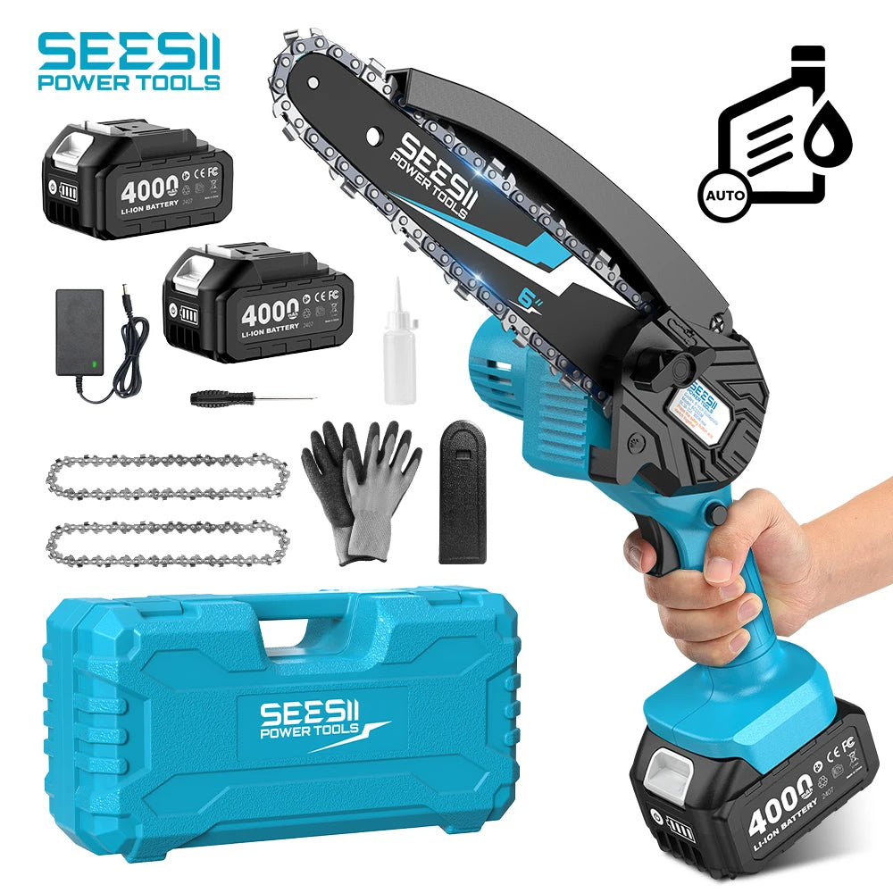 SEESII 6'' Cordless Mini Chainsaw 6" Electric Saw Rechargeable Woodworking Pruner for Makita 18V Battery