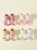 4 Pairs Toddler Socks with Bows Soft Cotton Cute Ankle Socks for Toddlers Girls Fashion Non-Slip Socks for Newborn 0-24 Months