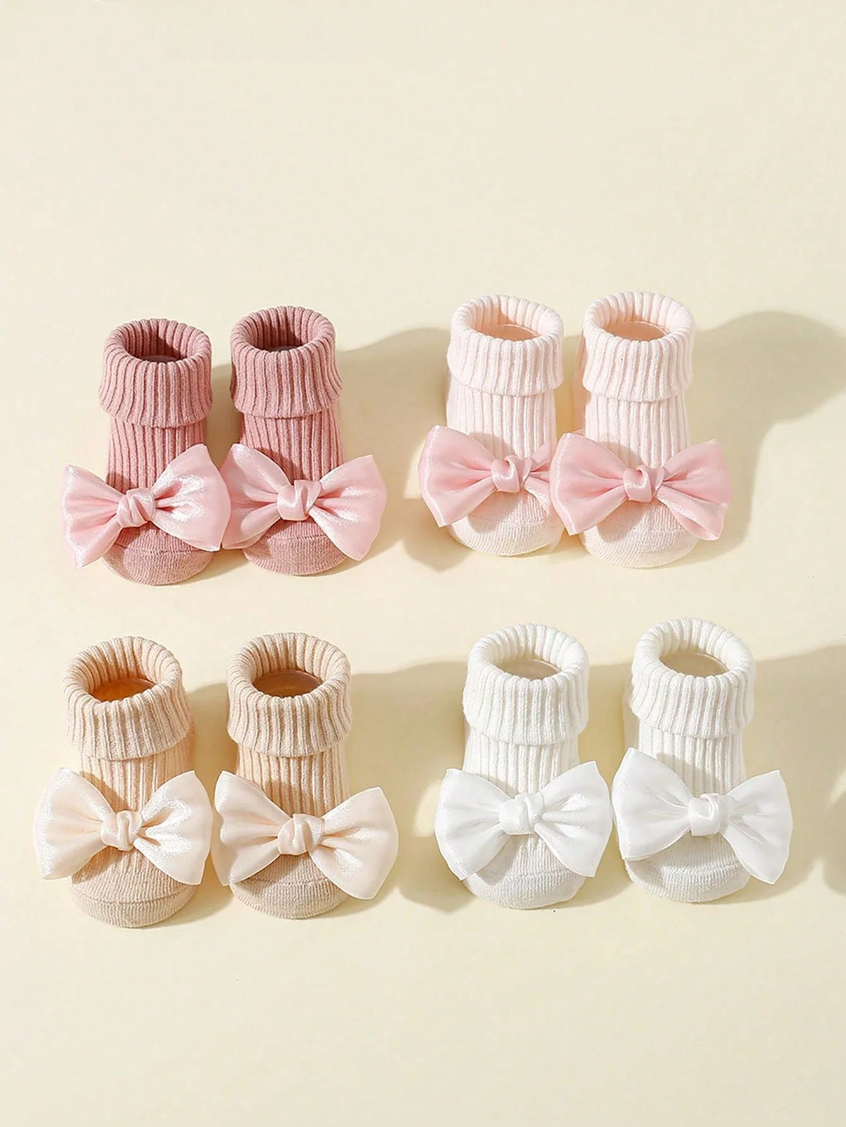 4 Pairs Toddler Socks with Bows Soft Cotton Cute Ankle Socks for Toddlers Girls Fashion Non-Slip Socks for Newborn 0-24 Months
