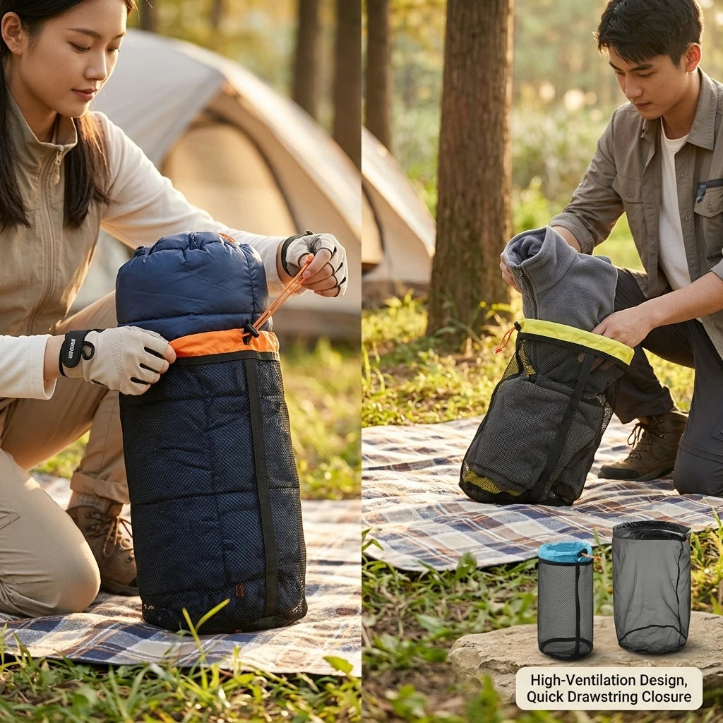 Camping-Hängematten-Netz-Aufbewahrungstasche Reise-Kleidungs-Kompressionssack mit Kordelzug für Schlafsack