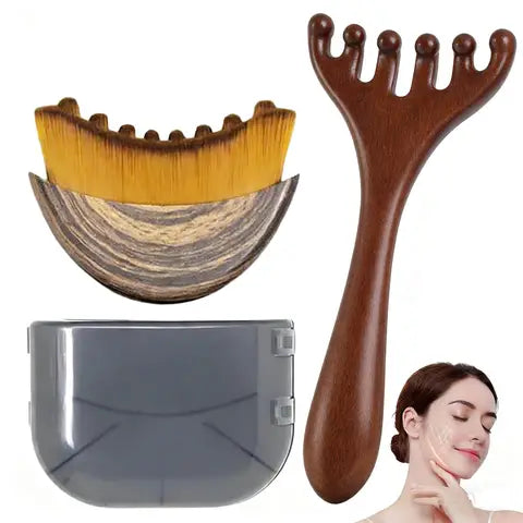 Lymphatische Kontur-Gesichtsbürste & Holz-Meridian-Massagekamm Antistatisch 6-Klauen, Kieferlinien-Formung, Drainage-Massagegerät für Gesicht & Kopf