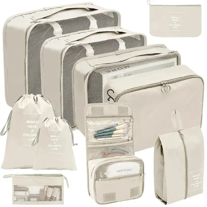 7/8/9/10 Pcs Set Travel Organizer Storage Bags Suitcase Packing Cubes Cases Portable Wardrobe Luggage Clothes Shoe Pouch Folding