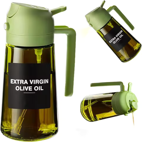 470ML Oil Sprayer for Cooking, 2 in 1 Olive Oil Dispenser and Oil Bottle with Stickers, Thick Wall Glass Spray Bottle