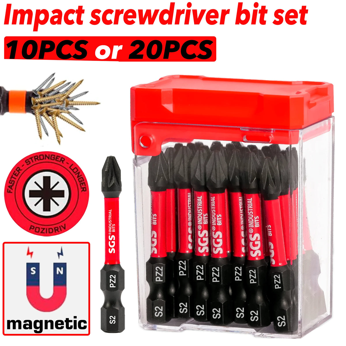 10/20 Stück stark magnetischer, schlagfester Pz2-Schraubendreher-Bit-Satz, 50 mm S2-Stahl, rutschfeste Spitze mit hoher Härte, Spezialwerkzeuge für Hausrenovierung/Dekoration