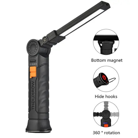 Portable Cob LED Flashlight USB Rechargeable Work Light Magnetic Lantern Hanging Lamp with Built-in Battery Camping Flashlight