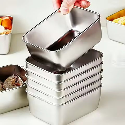 6 Piece Stainless Steel Food Storage Container Set with Lid - Leakproof, Stackable and Reusable for Camping, Picnics, School