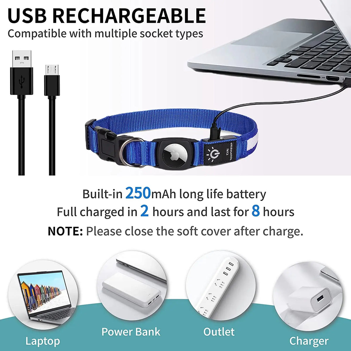 Waterproof LED Dog Collar with AirTag Holder – USB Rechargeable Light-Up Collar