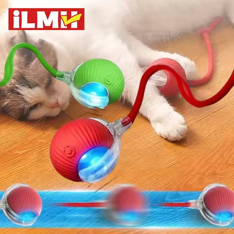 Self-Moving Automatic Cat Teaser Ball with Artificial Tail Rechargeable Smart Sensor Cat Toy Indoor Cat Toy Interactive