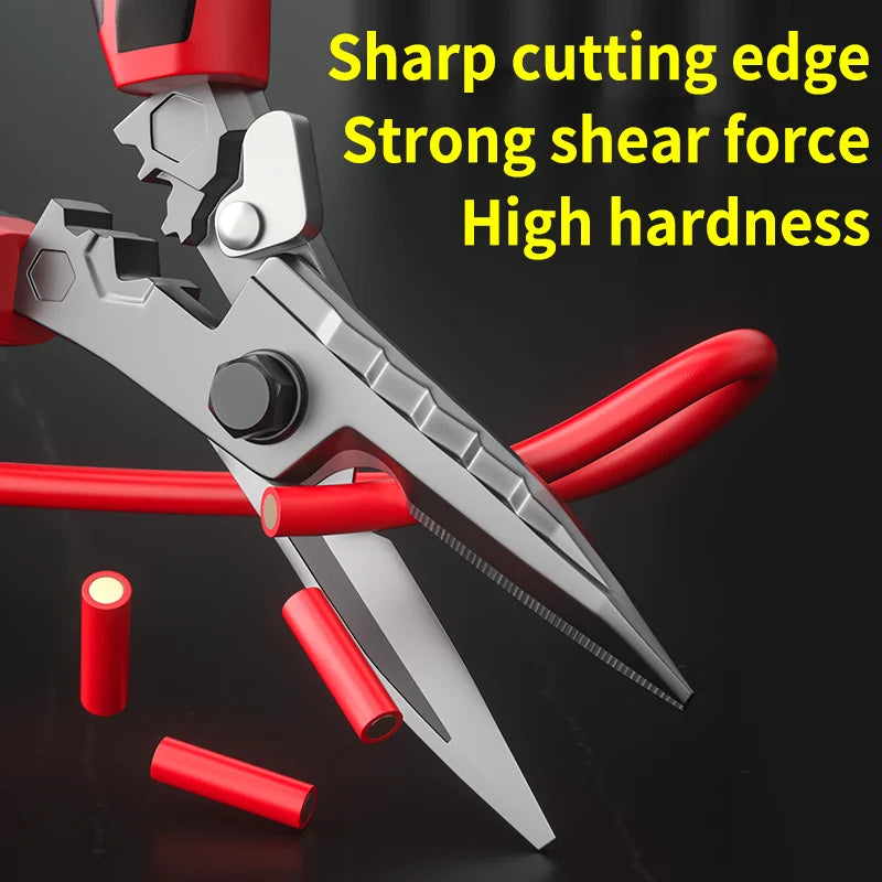 Multifunctional electrician scissors, crimping tool with cutting function and wrench for metal sheets and cables