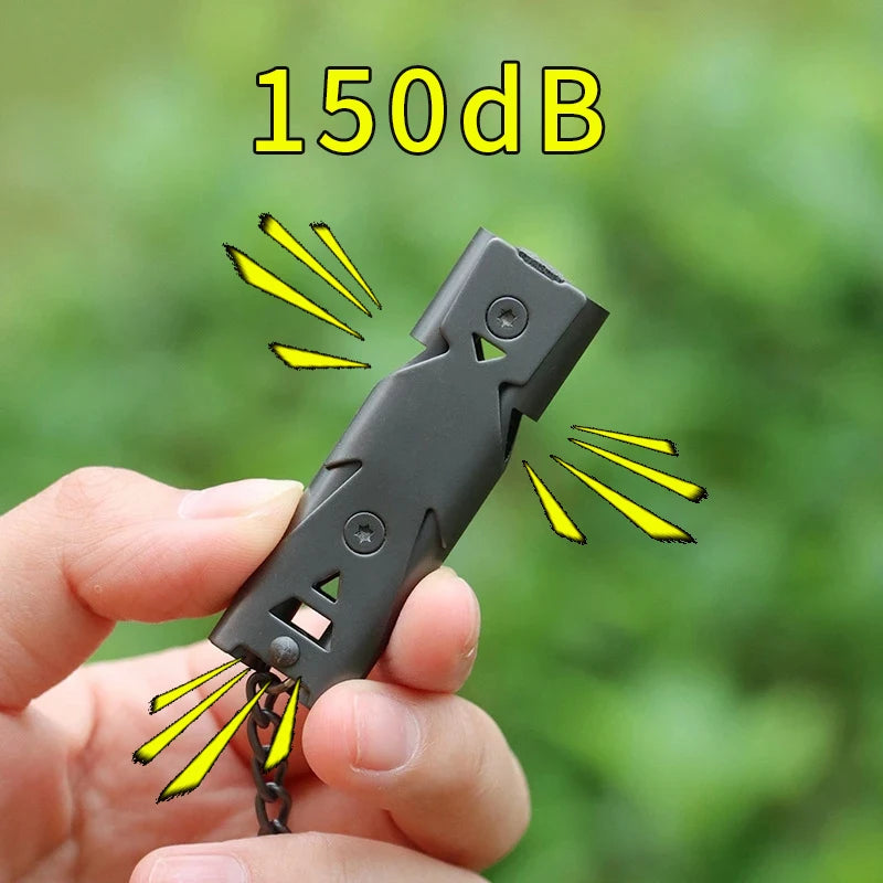 150DB Double Tube High Frequency High Decibel Survival Whistle Outdoor Rescue Steel Metal Survie Accessories Hiking Tool Travel