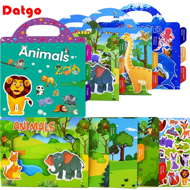 New Kids Reusable Scene Cute Stickers DIY Puzzle Stickers Games Books Cartoon Animal Learning Cognition Toys For Children Gift