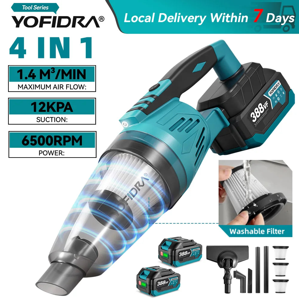 YOFIDRA 4IN1 Electric Vacuum Cleaner 12Kpa 1500W Cordless Vacuum Cleaner Home Car Garden Cleaning Power Tools for Makita Battery Pin