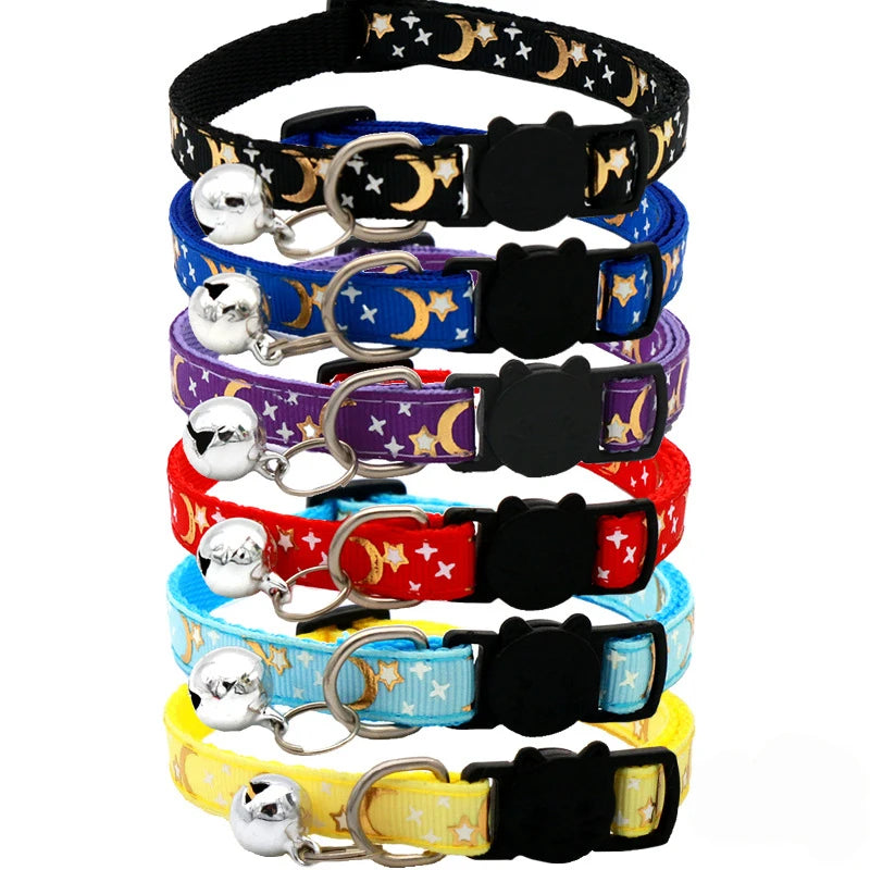 Katzenhalsband mit Glocke, Cartoon-Stern, Mond, Hund, Welpe, Katze, Kätzchen, Halsband, verstellbare Sicherheitsglocke, Ring, Halskette, Katzenschmuck