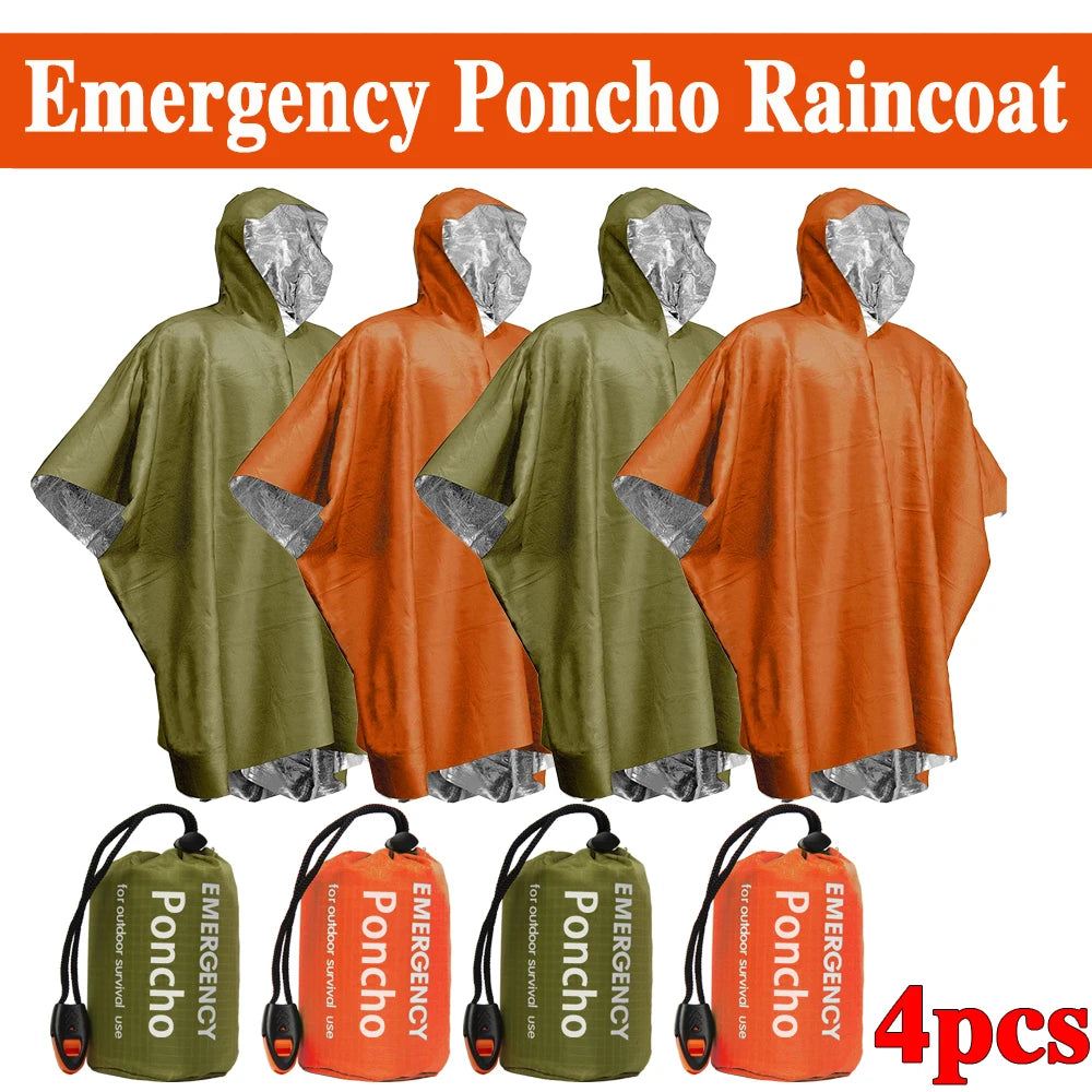 Notfall Wasserdichter Regenmantel Aluminiumfolie Einweg-Poncho Warme Thermo-Regenbekleidung Decken Überlebenswerkzeuge Campingausrüstung