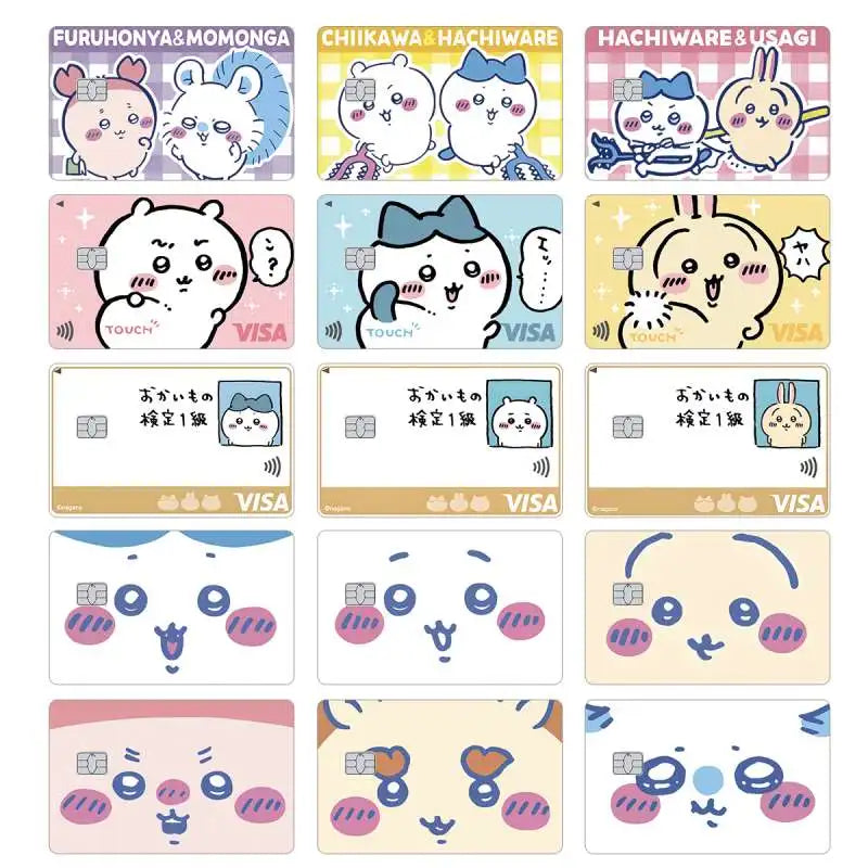 Cartoon Kawaii Chiikawa Credit Card Skin Sticker Cute Matte Sticker for VISA JCB Mastercard and Other IC Cards Decorative